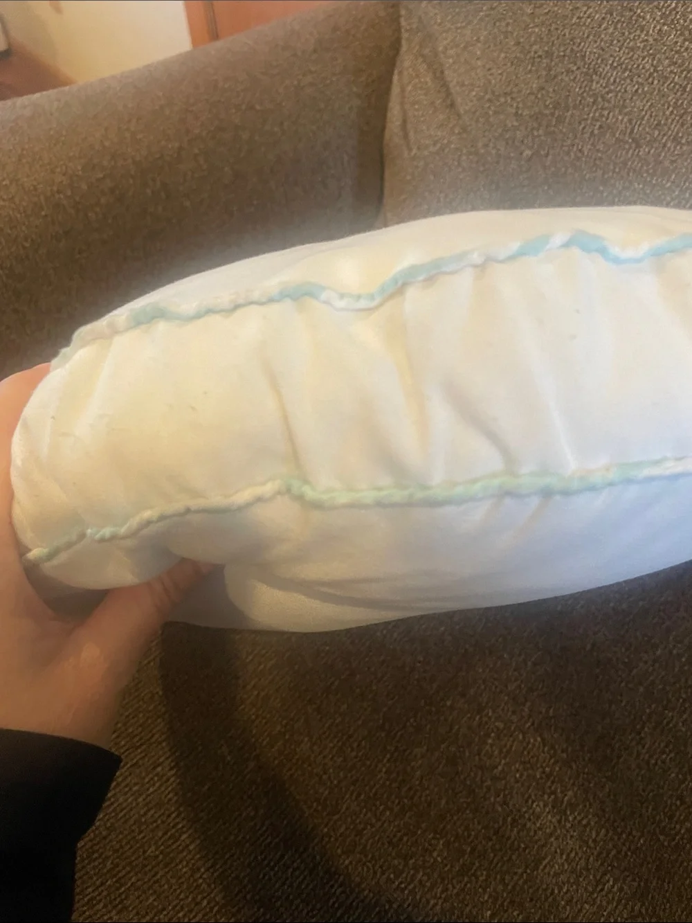 Lilly Pulitzer Round White Pillow with Light Aqua Sea Turtle Embroidery
